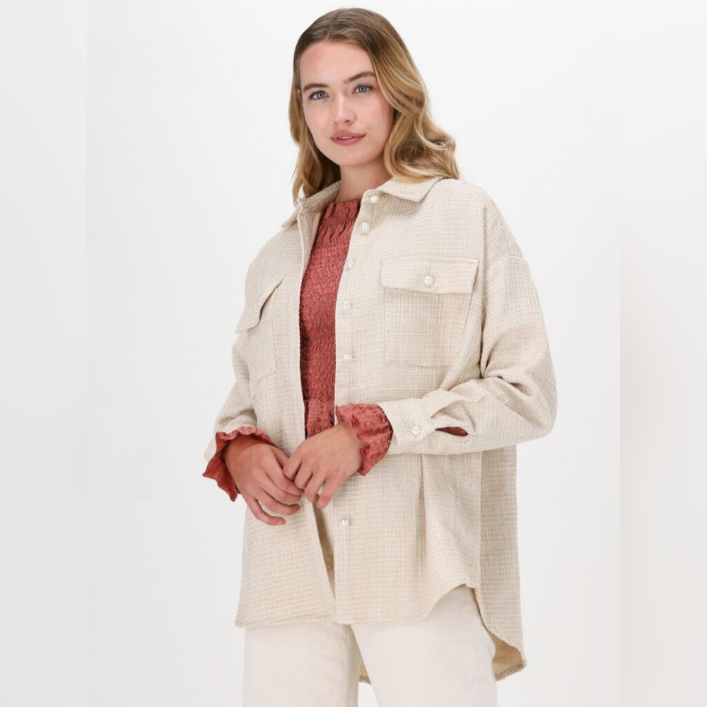 Notes du Nord Alea Shirt Shacket Beige Tweed Pearl Buttons Oversized Size 36 / S
